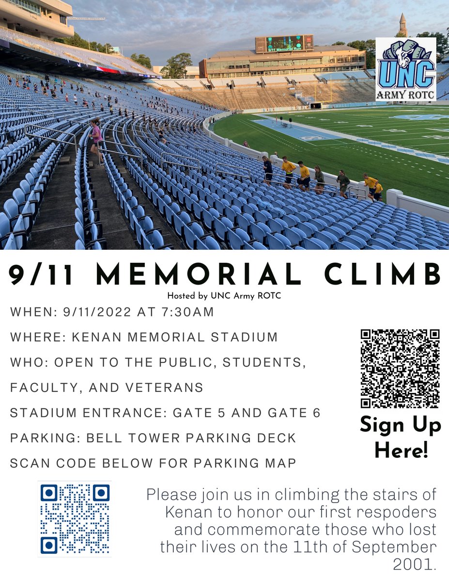 ChapelHillFD's tweet photo. 📱PLEASE RETWEET!

The @UNCArmyROTC's 9/11 Memorial Climb is coming up &amp; we hope to see you there. First responders are welcome to wear their gear.

Each year, this is a touching tribute to the heroes of 9/11. Scroll through this thread for pics from last year's  climb.

📷🧵 https://t.co/sXREuWahfm