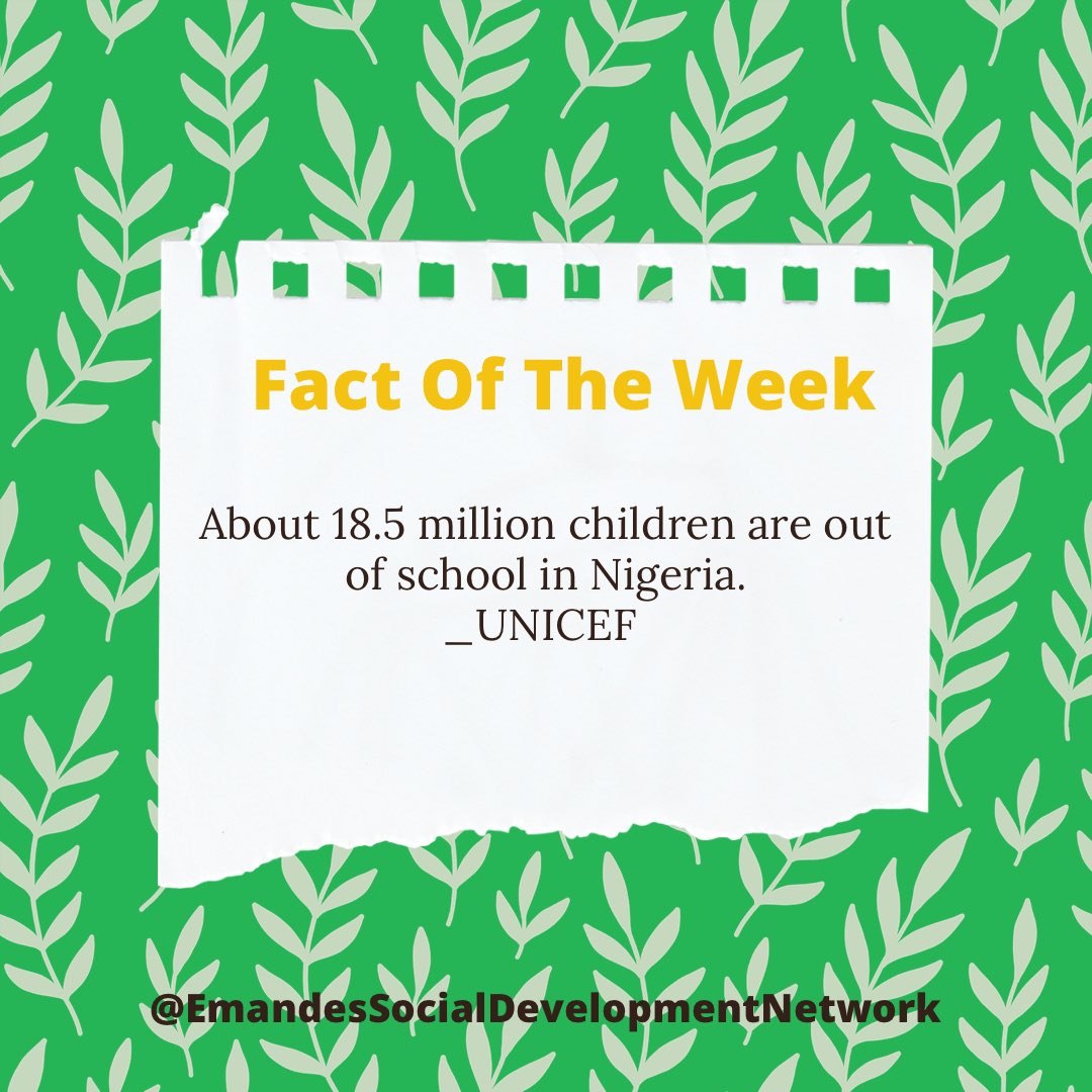 EmandesSDN's tweet photo. Last year, UNICEF estimated that 10.5 million children were out of school in Nigeria, but according to Rahama Farah, the head of the UNICEF office in Kano, “currently there are 18.5 million out-of-school children, 60% of whom are girls”. 

#Equality https://t.co/IgS1F099r2