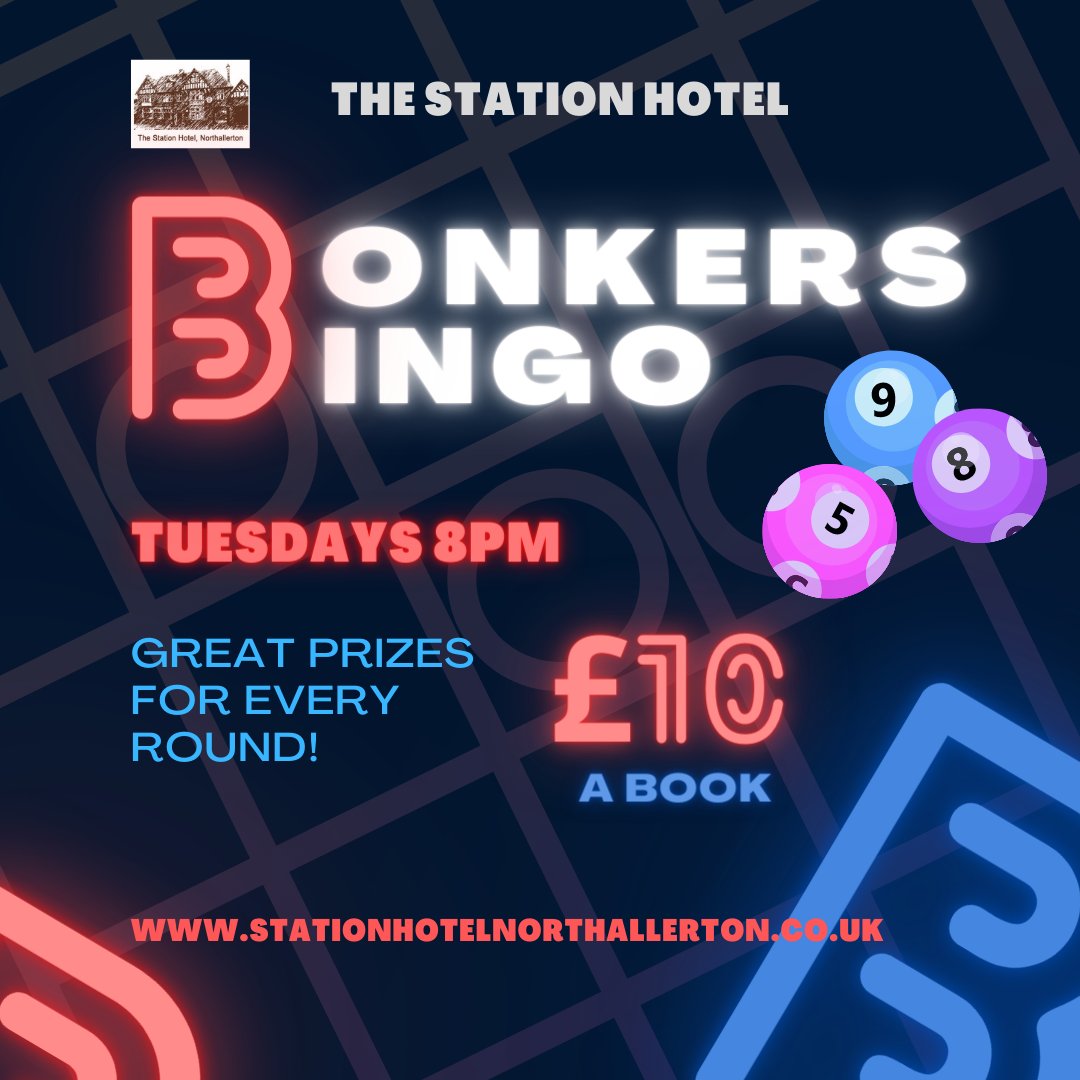 There's only one place to be tonight for 8pm! Bonkers Bingo! stationhotelnorthallerton.co.uk #Northallerton #bingo #livebingo #pub #wincash #winprizes