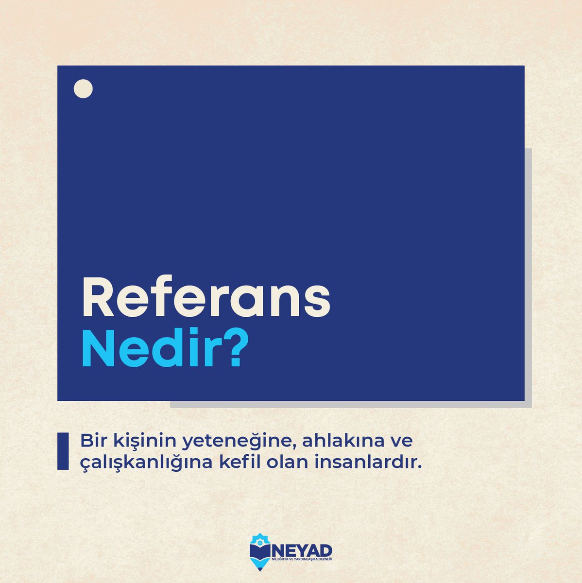 2022 NEYAD Burs Başvurusu sürecinde sıkça aldığımız sorulardan birine açıklık getirmek istiyoruz.

Başvuru için zorunlu olan ''Referans'' size kefil olacak kişilerin yazılı/sözlü beyanıdır. 

Not: Referans, torpil demek değildir. :)

 #neyad #bursbaşvurusu