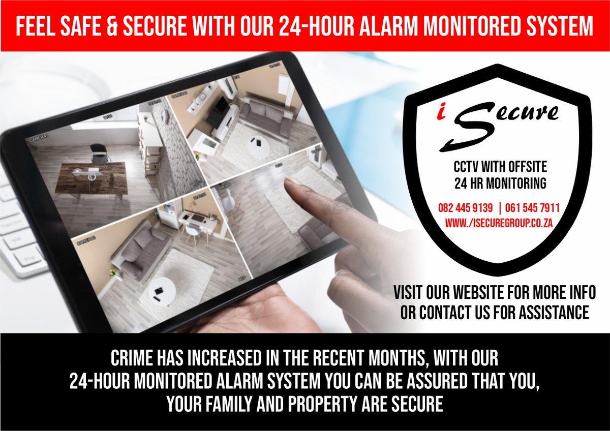 iSecureSecurity's tweet photo. Feel safe and secure with our 24-hour alarm-monitored system.

https://t.co/frltWL0p2V

#isecure #mbombela #nelspruit #vipprotection #patrolling #propertyguarding #assetguarding #accesscontrol #safetyconsultancy #crimeprevention #industrialsecurityservice #security #hashtagonline https://t.co/NLlf2TaiHu