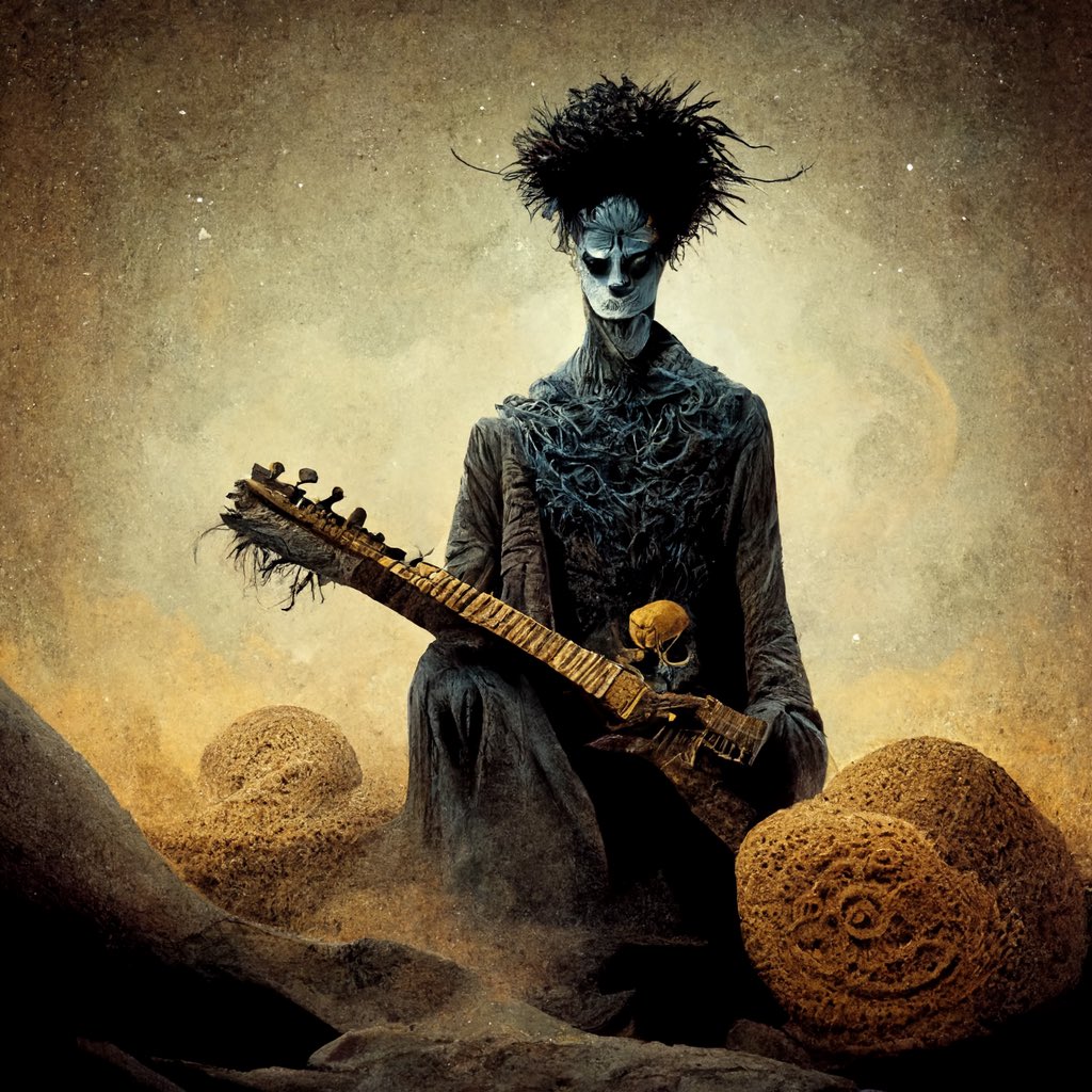 DPGireesh's tweet photo. Created by AI - typed in “The Sandman playing rock guitar” Taking @neilhimself master class and just watched the Netflix series- so you know, it’s on my mind #AIArt #AiArtwork #Sandman https://t.co/xT5g4FPDcK