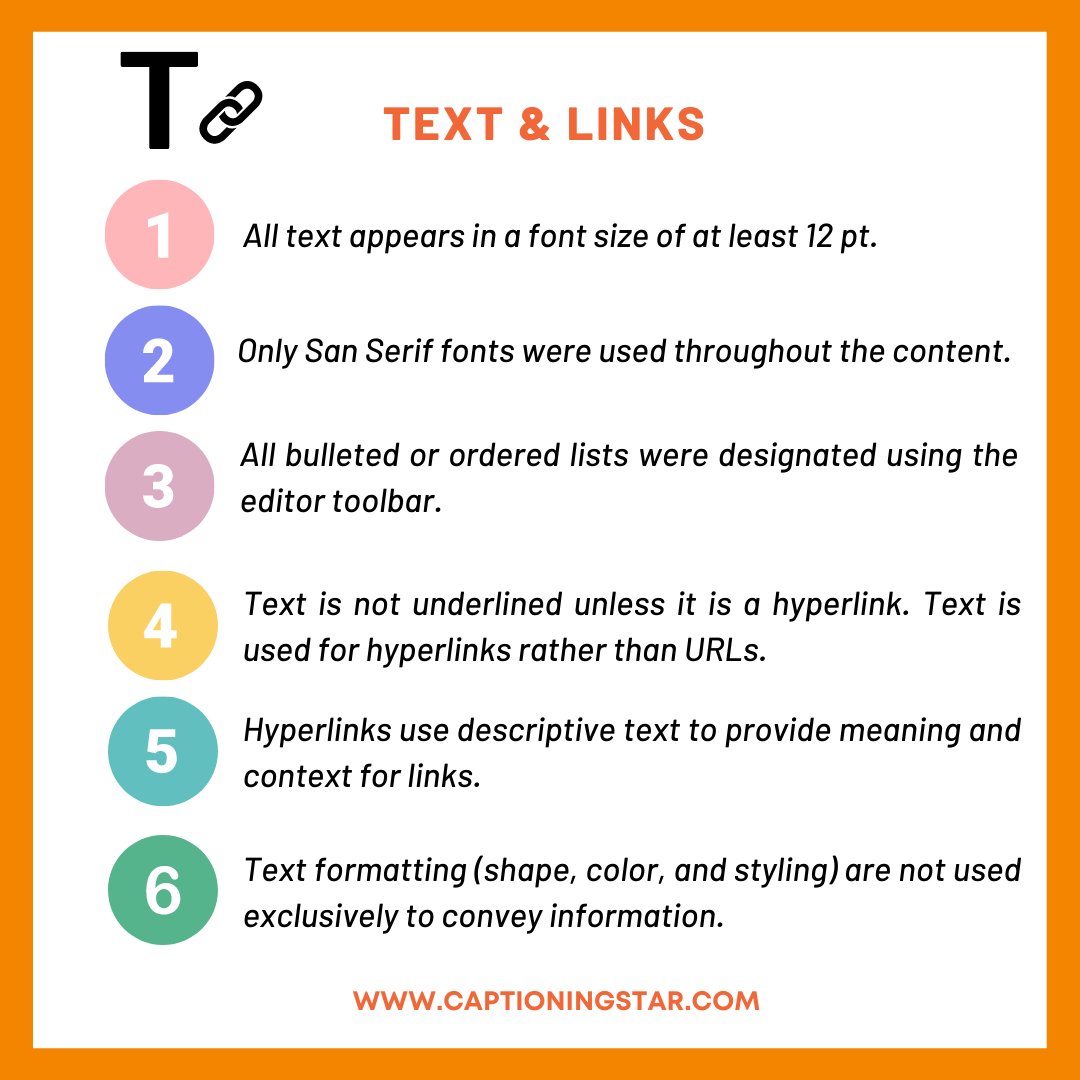 captioningstar's tweet image. #digitalaccessibilityforall #accessibilitychecklist #heading #headingtag #subheading #blackboard #digitalcontent #text #links #textformat #hyperlink #images #deaf #deafculture #deafworld #deafawareness #hoh #dhh #hardofhearing #hardofhearingproblems #hearingimpaired