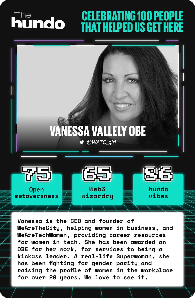 hundo_xyz's tweet photo. ✨ 78 days till #CareerCon22 ✨

Today's #hundo100 card goes to the lovely @WATC_girl who is the CEO and founder of WeAreTheCity.

Full post - https://t.co/xiXj3Zy5uQ https://t.co/OdE3bk6D3c