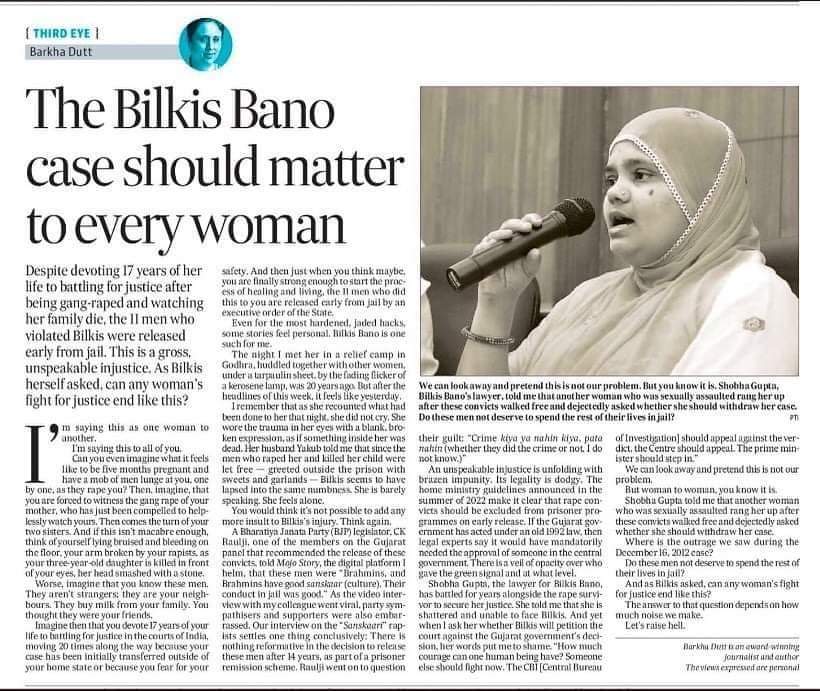 wherearewomen1's tweet photo. #BilkisBano case should awaken the collective consciousness of everyone in India. Stand up to question the injustice meted on #BilkisBano. 
#JusticeForBilkisBano https://t.co/imN89OVuOq