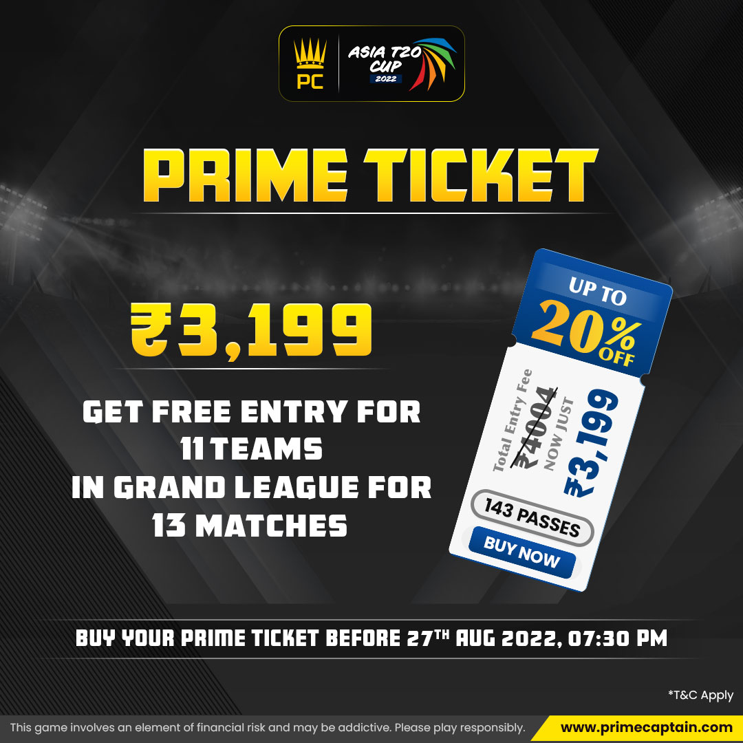PrimeCaptain1's tweet photo. Big Tournament = Big winning🤑
Asia Cup 2022 is all set to start on 27th August. 
Join the grand league &amp; top the #Leaderboard.
BUY YOUR #PRIMETICKET NOW!

More Details:https://t.co/4xnlBQPxrr

#INDvsPAK #asiacup #asiacup2022 #primeticket #leaderboard #asiacupleaderboard https://t.co/hTXkikcew7