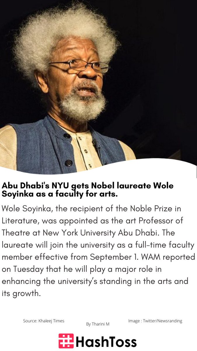 hashtoss's tweet photo. Abu Dhabi's NYU gets Nobel laureate Wole Soyinka as a faculty for arts.

Read more: https://t.co/A82hfE8hMA

#ABUDHABI #CIVIC #RESIDENTS #UNIVERSITY #NEWYORK #LAUREATE #NYU #NOBLE #ARTS #PREFESSIONAL #ENHANCE #NEWS #DUBAI #UAE https://t.co/IriRCBUgld