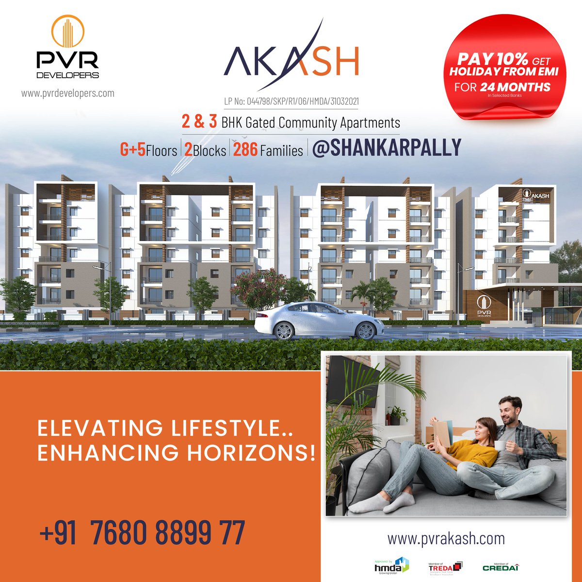 DevelopersPvr's tweet image. PVR Akash : Elevating Lifestyle... Enhancing Horizons!!!

Pay just 10% Get Holiday from EMI for 24 Months

📍  Shankarpally

Project Overview:
☑️3.11 Acres
☑️G+5 Floors
☑️286 Flats

For further details, contact: +91- 7680 88 99 77

🌐 pvrakash.com

#PVRDevelopers