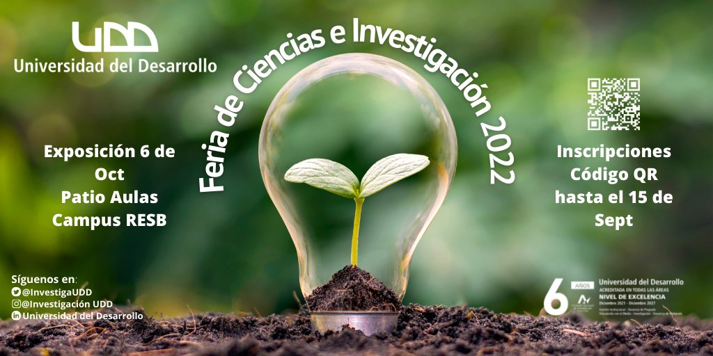 InvestigaUDD's tweet image. Con mucho entusiasmo les contamos que vuelve nuestra "Feria de Ciencias e Investigación 2022" en modo presencial. ¡Las inscripciones ya están abiertas! Toda la comunidad UDD está cordialmente invitada a participar 😉