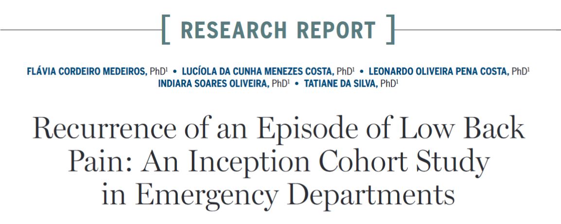 "4 in every 10 patients experienced a recurrence within 1 year"

High risk of suffering a re-occurrence post acute #LowBackPain

Find out which factors may help you spot those most at risk 👉 ow.ly/5f8h50K6VM4

#yourJOSPT #PrognosticFactors