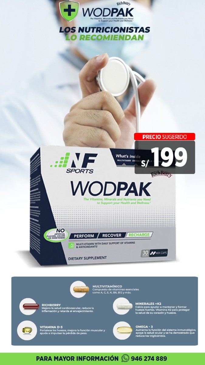 MuscleFitHenrry's tweet photo. 💊 #wodpak multivitamínico
✒️Las vitaminas, minerales y nutrientes que necesitas para apoyar tu salud y bienestar
Qué incluye una porción WODPak:
Un multivitamínico completo así como una absorción superior para calcio, magnesio y zinc
1,680 mg Omega-3
📲952393299 https://t.co/JuaZd6H7KW