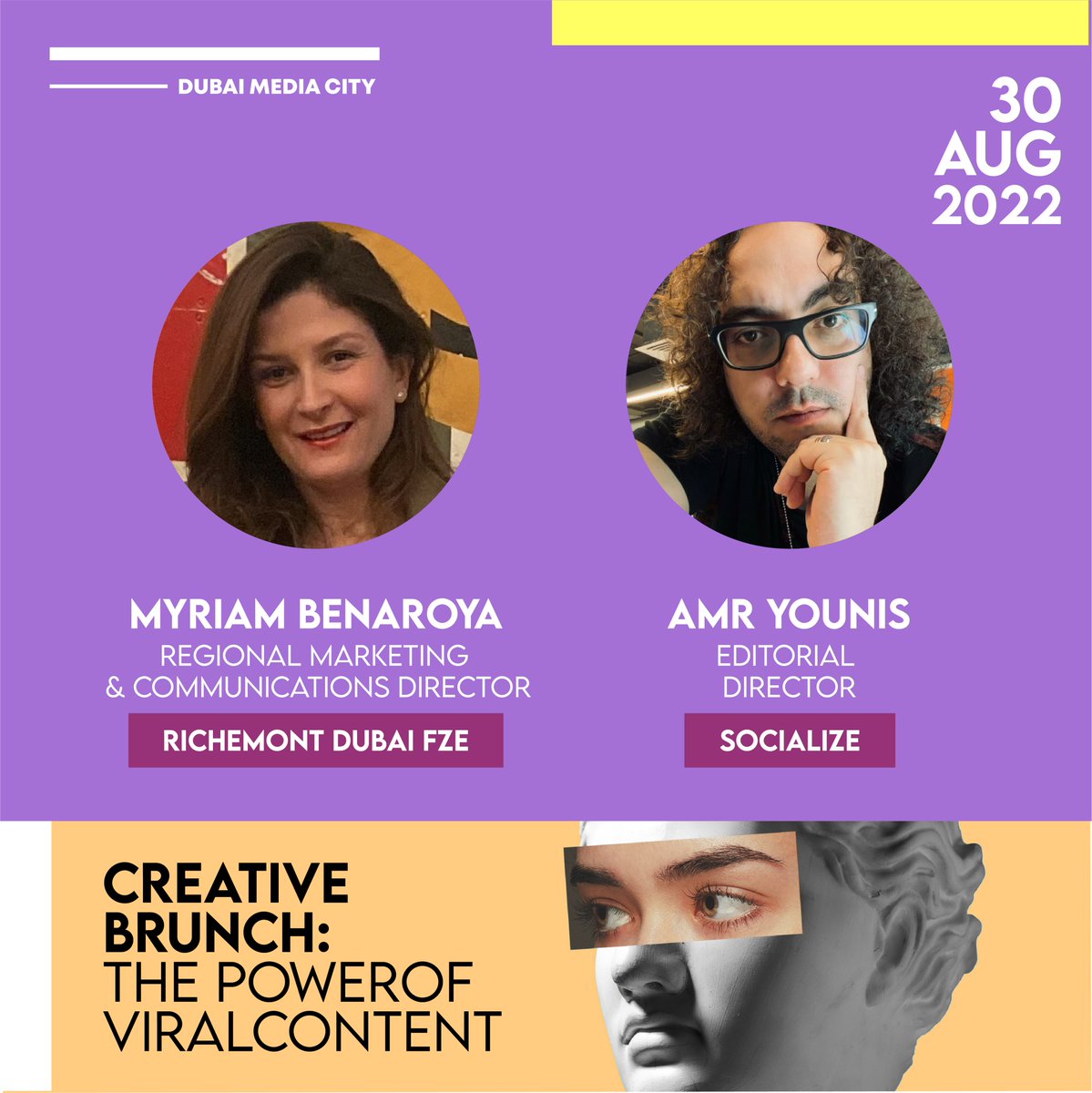 DXBMediaCity's tweet photo. Introducing our speakers lineup for the upcoming Creative Brunch event with @communicateonline, each with a different insight into 'The Power of Viral Content' at #in5Tech.
Register through the link in our bio. https://t.co/OxLefRErG5