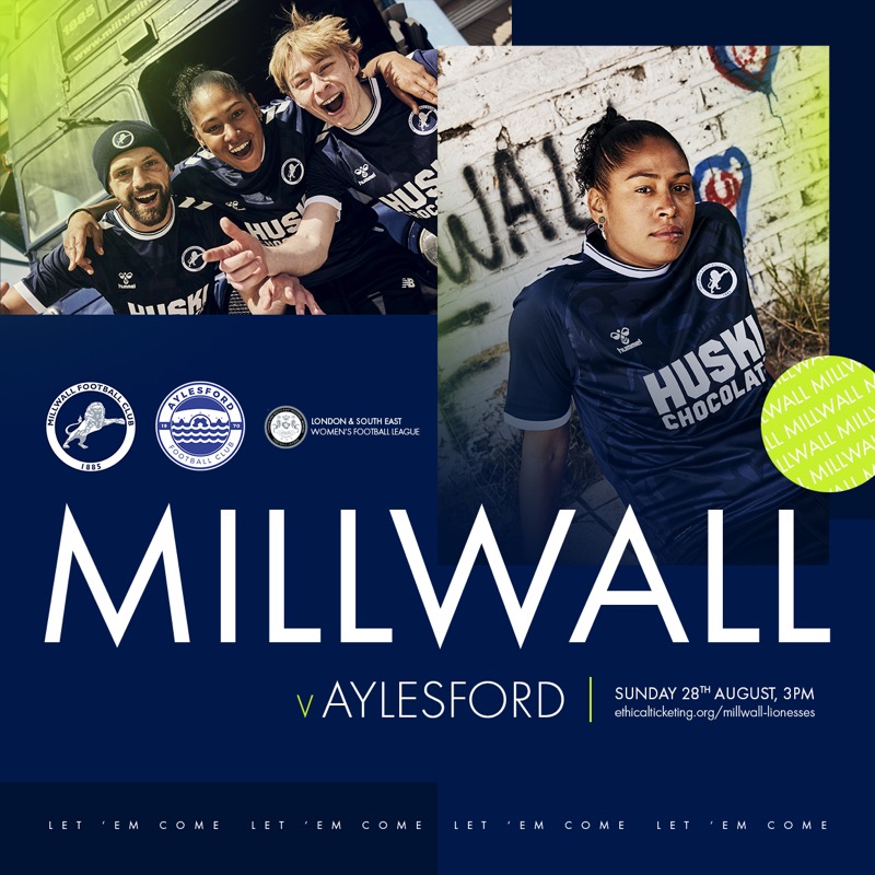 Millwall_LFC's tweet photo. 🏠 𝗛𝗼𝗺𝗲 (𝗛)

This Sunday #Millwall Lionesses host @AylesfordLFC at 3pm.

Match tickets can be purchased below, and we are also offering season tickets, check out our pinned tweet.