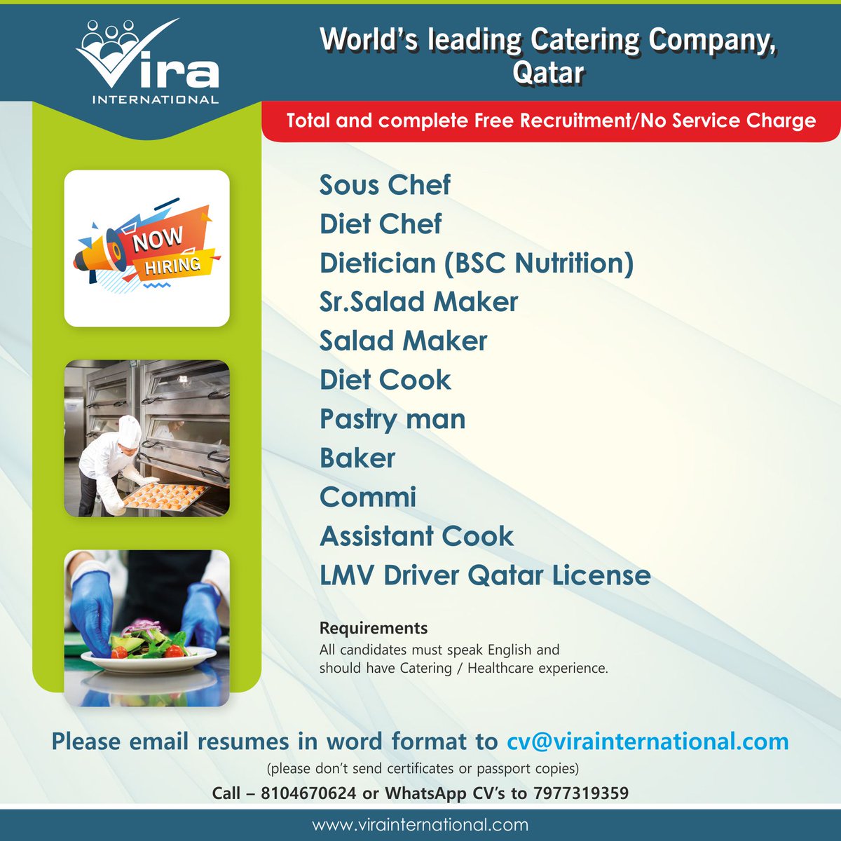 Vira_India's tweet photo. #Jobs #Recruitment #Jobsearch #Jobopportunity #Jobhunters #Jobvacancy #Openings #Jobalert #FreeRecruitment #NoServiceCharge #QatarJobs https://t.co/Fm4jnJPGzi