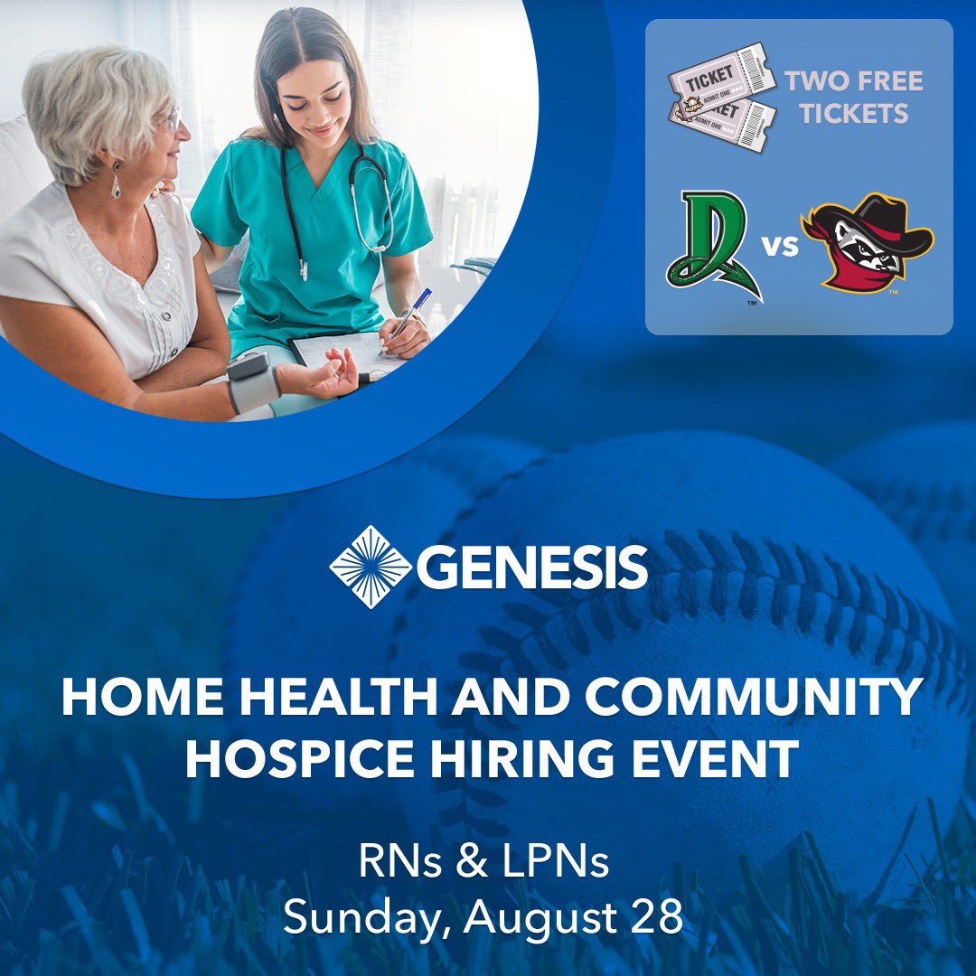 Genesis VNA Home Health Services and our Community Hospice teams invite you for a day of fun with Quad Cities River Bandits baseball refreshments, and socializing with nurses, recruiters, and hiring managers. ⚾💙 To learn more and RSVP visit tinyurl.com/5n9xu9sw. #Careers