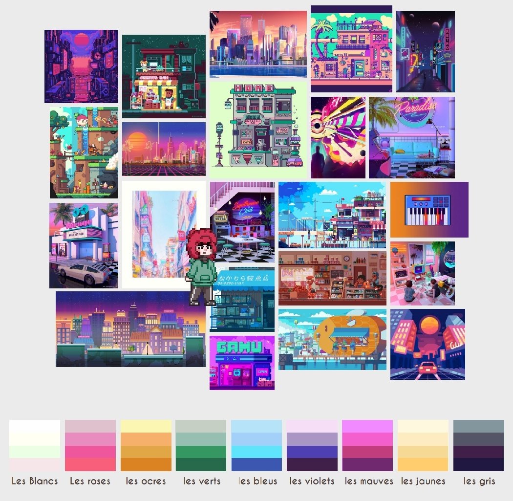 ChaoticOly's tweet photo. Recherches d'ambiance/Couleurs du Niveau 1 "Tapage Nocturne" 💭

Planche de recherches provenant du GDD Chaotic Oly - qui vous sera totalement accessible une fois le jeu sorti 🕹

🔃 RT 🙌🏻❤️

#indiegame #indiedev #IndieGameDev #jeuxvideo #game #independant #moodboard #synthwave https://t.co/GbnjFQCRU8