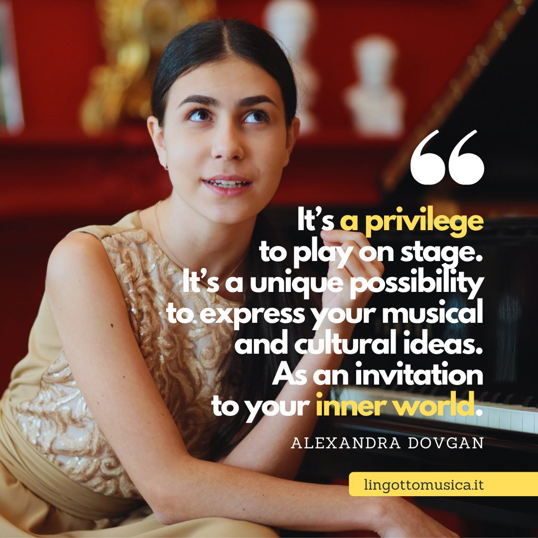 #QOTD “It’s a privilege to play on stage. It’s a unique possibility to express your musical and cultural ideas. As an invitation to your inner world.” #AlexandraDovgan Tue, Apr 18, 2023 • 8:30 pm (CEST) Lingotto, Auditorium “G. Agnelli” More info: lingottomusica.it