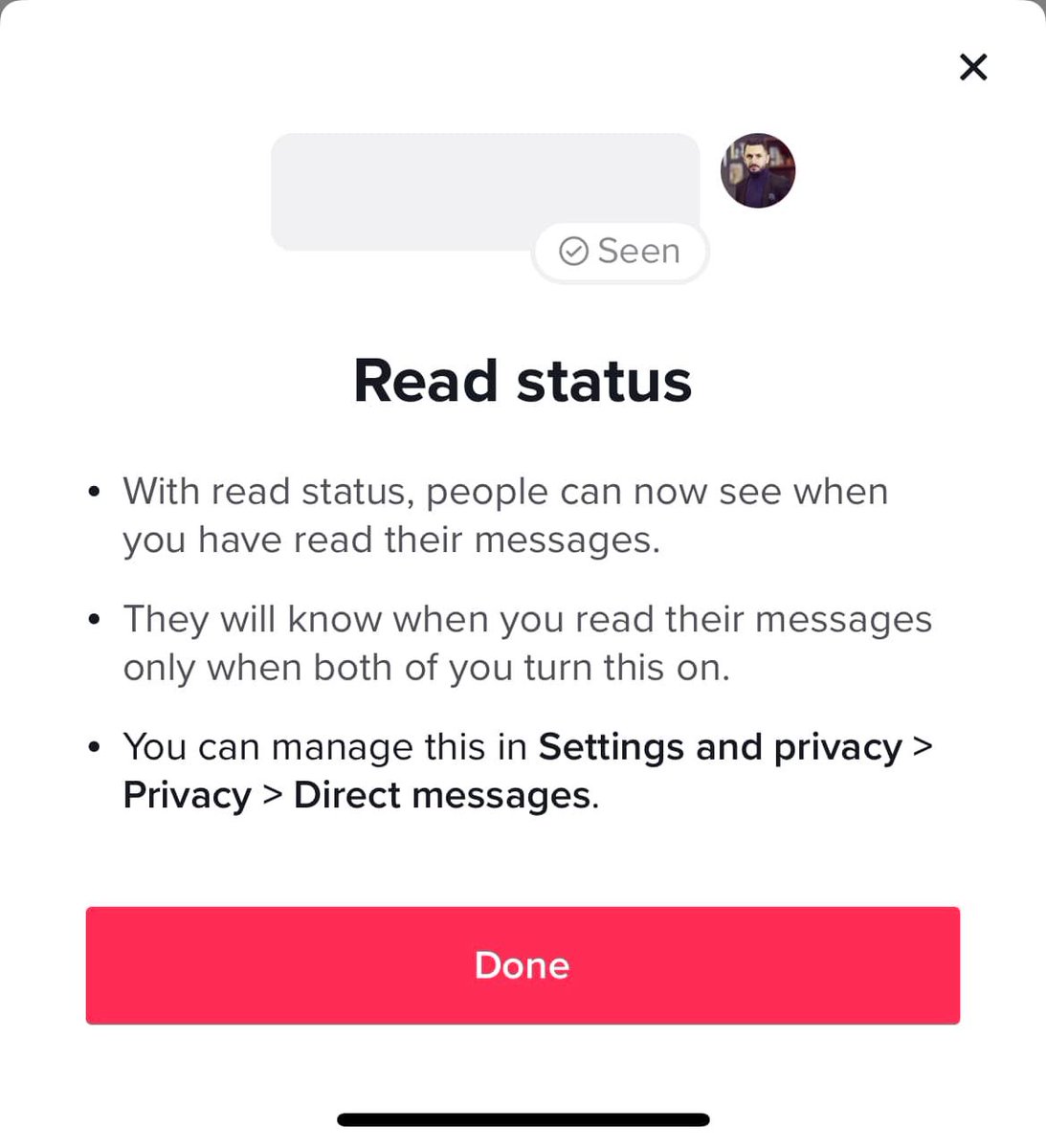 MattNavarra's tweet photo. New! TikTok is turning on Read Status for messages ✅

h/t @valionk https://t.co/upehpurb9F
