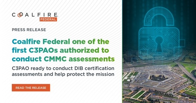 coalfire's tweet photo. Big news! @CoalfireFederal has been authorized by The Cyber Accreditation Body (Cyber AB) as one of the first third-party assessment firms qualified to conduct CMMC audits for the federal Defense Industrial Base. Learn more at:

https://t.co/cZcuV47wZV #CMMC https://t.co/PjXTXs8QSM