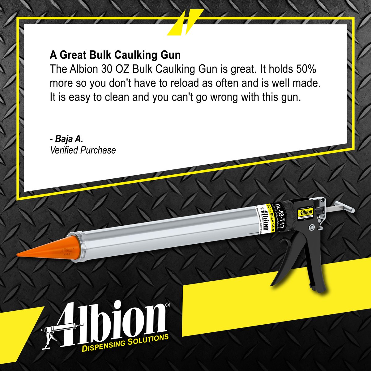 AlbionEngCo's tweet photo. DL-59-T17 #TestimonialTuesday #review #happycustomer #productreview #best #great #bulk #building #caulkingprofessionals #caulkingexperts #tools #recommended #caulking #caulk #caulkgun #sealant #adhesive #toolsofthetrade #construction #engineering #WeDispenseThat #albioneng https://t.co/Q6EmexEwqz