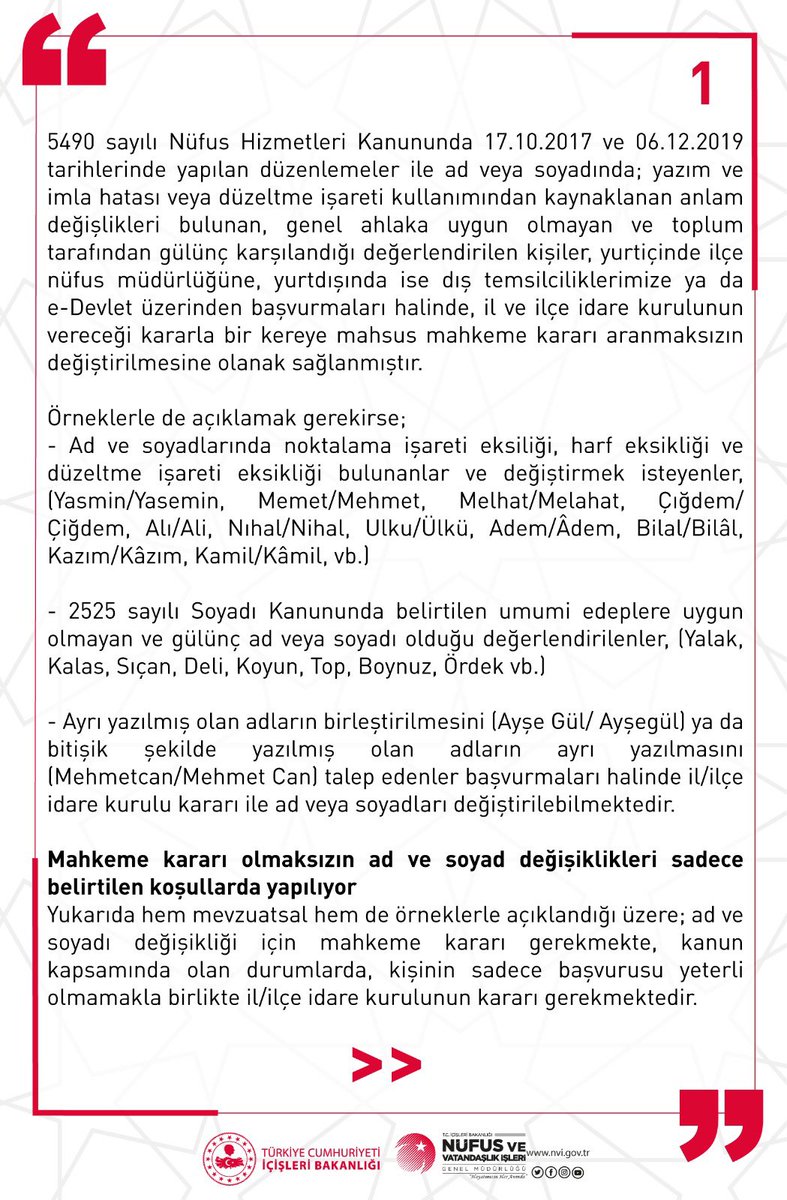 TCNufus's tweet photo. Ad ve soyadı düzenlemesi ile ilgili basına yansıyan haberlere ilişkin aşağıdaki açıklamanın yapılmasına gerek duyulmuştur❗️⬇️ 

👉 https://t.co/wG0xmw1NJp https://t.co/YfVoXeBCw4