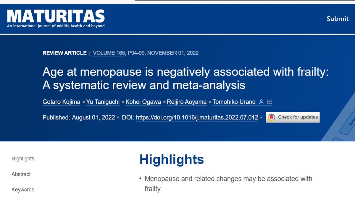 doctorneyro's tweet photo. #Laterage at #menopause was significantly associated with a lower #risk of prevalent #frailty. 

In a clinical setting, it can be useful information to help #clinicians to evaluate and stratify #frailtyrisk in #postmenopausal #women. 

https://t.co/ClArrZ6ry1 https://t.co/Nmn00r91m8