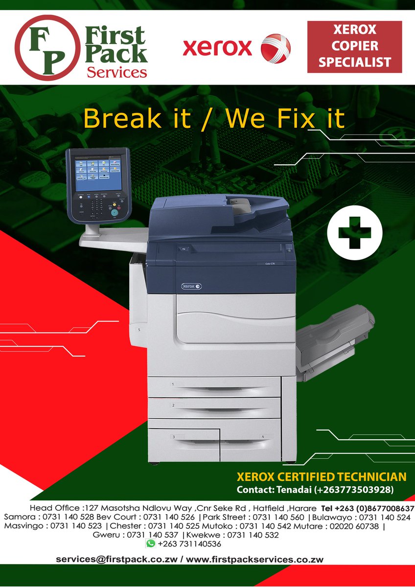 FirstPackServic's tweet photo. Xerox printer service and repair with certified techniciansβ
β
.......getting it right the first time is our #NORM β
....#GOINGBEYONDLIMITS only @firstpackservices https://t.co/FSr15RGVMr