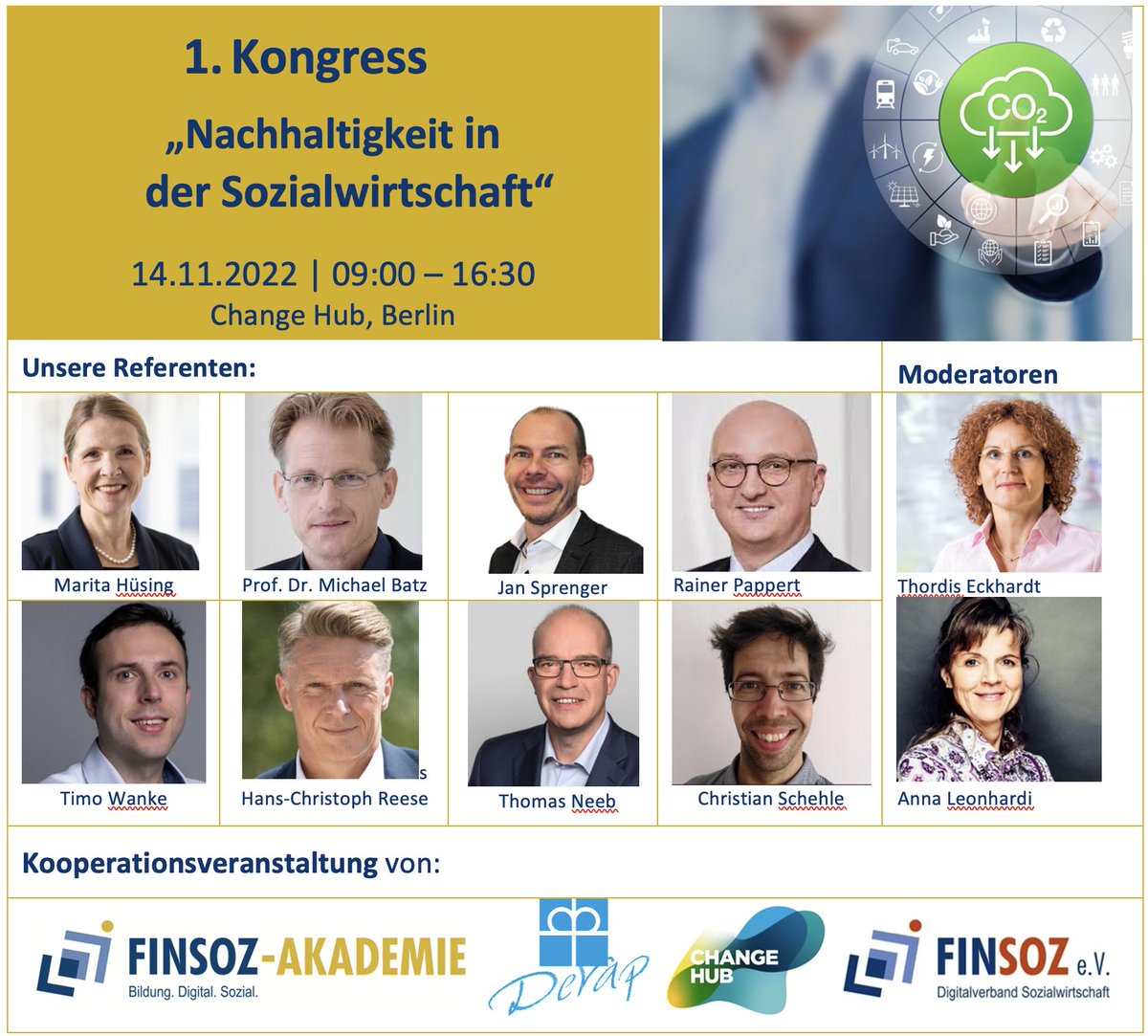 Sozialwirtschaftliche Strategien zur Nachhaltigkeit entwickeln: FINSOZ e. V. und DEVAP e. V. veranstalten in Kooperation mit anderen Verbänden und Institutionen den 1. Kongress „Nachhaltigkeit und Klimaschutz in der Sozialwirtschaft“. Anmeldung: finsoz.de/veranstaltunge…