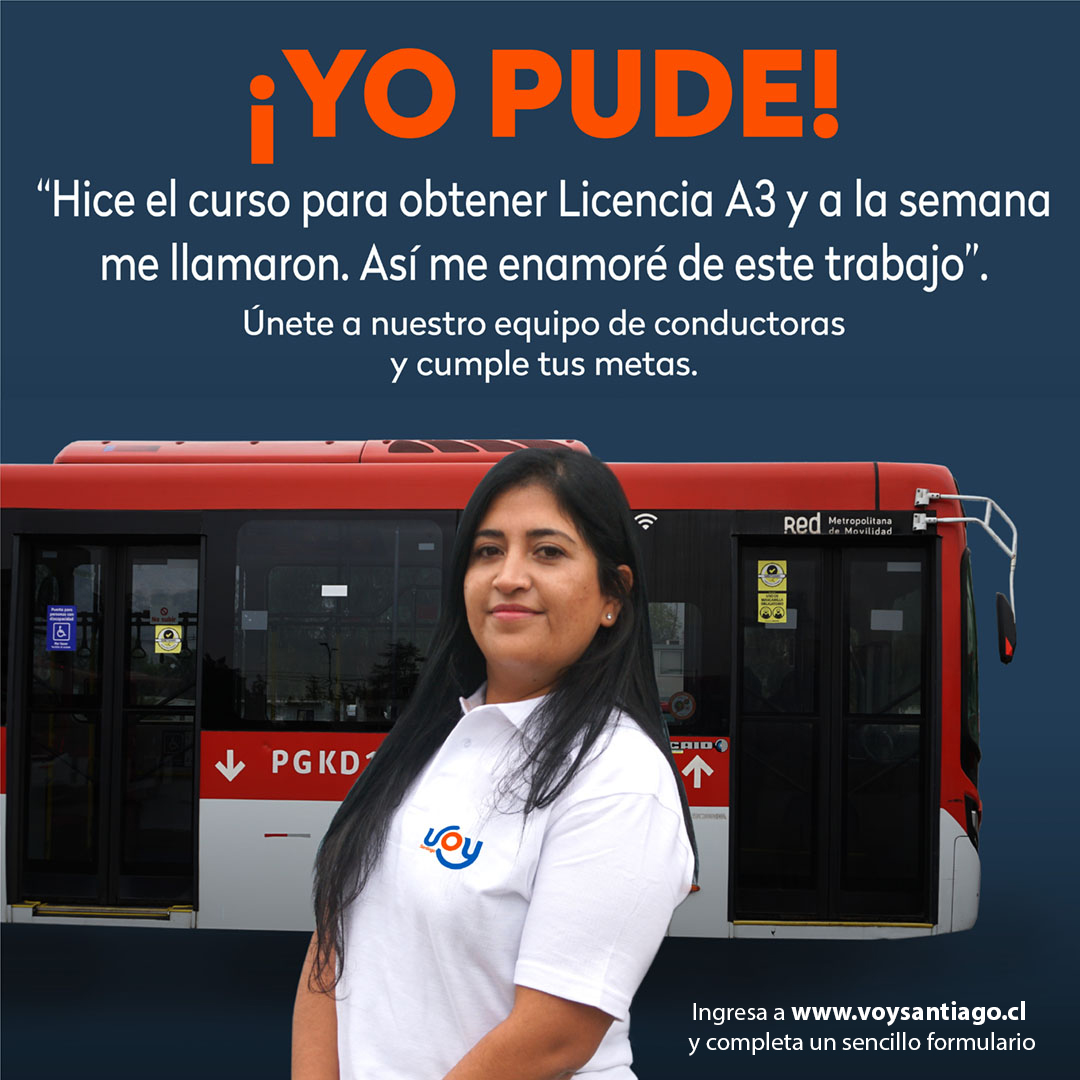 VoySantiago's tweet photo. ❤️🧡Si tienes Licencia B por más de dos años, inscríbete en los cursos que iniciaremos para que más mujeres puedan obtener su licencia profesional A3🚍y formar parte de nuestro equipo de conductoras.
¡Te esperamos!
#YoPude
@Transantiago @Red_Movilidad @MTTChile @MTTStgo @DTPMet https://t.co/08Kh9XPg56