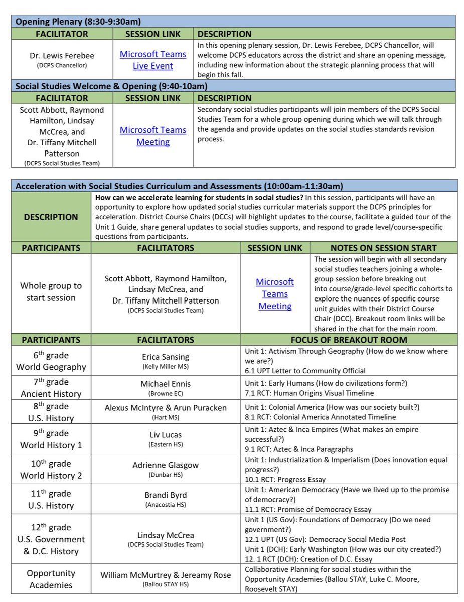 scotteabbott's tweet photo. Excited to welcome back @DCPSSocStudies teachers this morning for our 2022 Pre-Service professional development day! We have sessions led by our team, 10 DCPS teachers, and 11 expert partners. Check out our agenda here. https://t.co/jh2ZBjyg1t