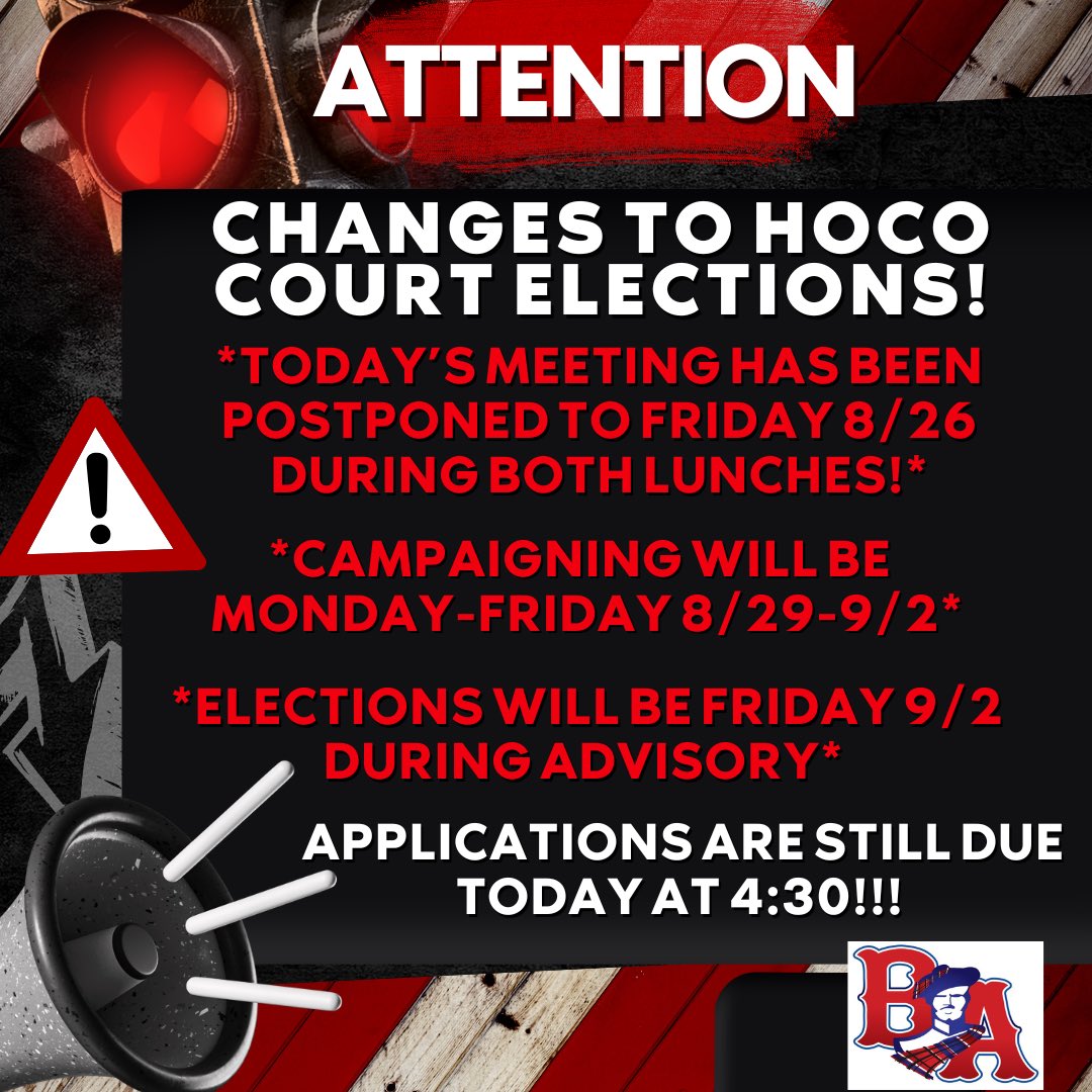 BA Student Council (@belairstuco) on Twitter photo Highlanders! Please note the changes to homecoming court elections! Applications still due today! <a href="/BelAirHigh/">Bel Air HS</a> Highlanders! Please note the changes to homecoming court elections! Applications still due today! <a href="/BelAirHigh/">Bel Air HS</a>