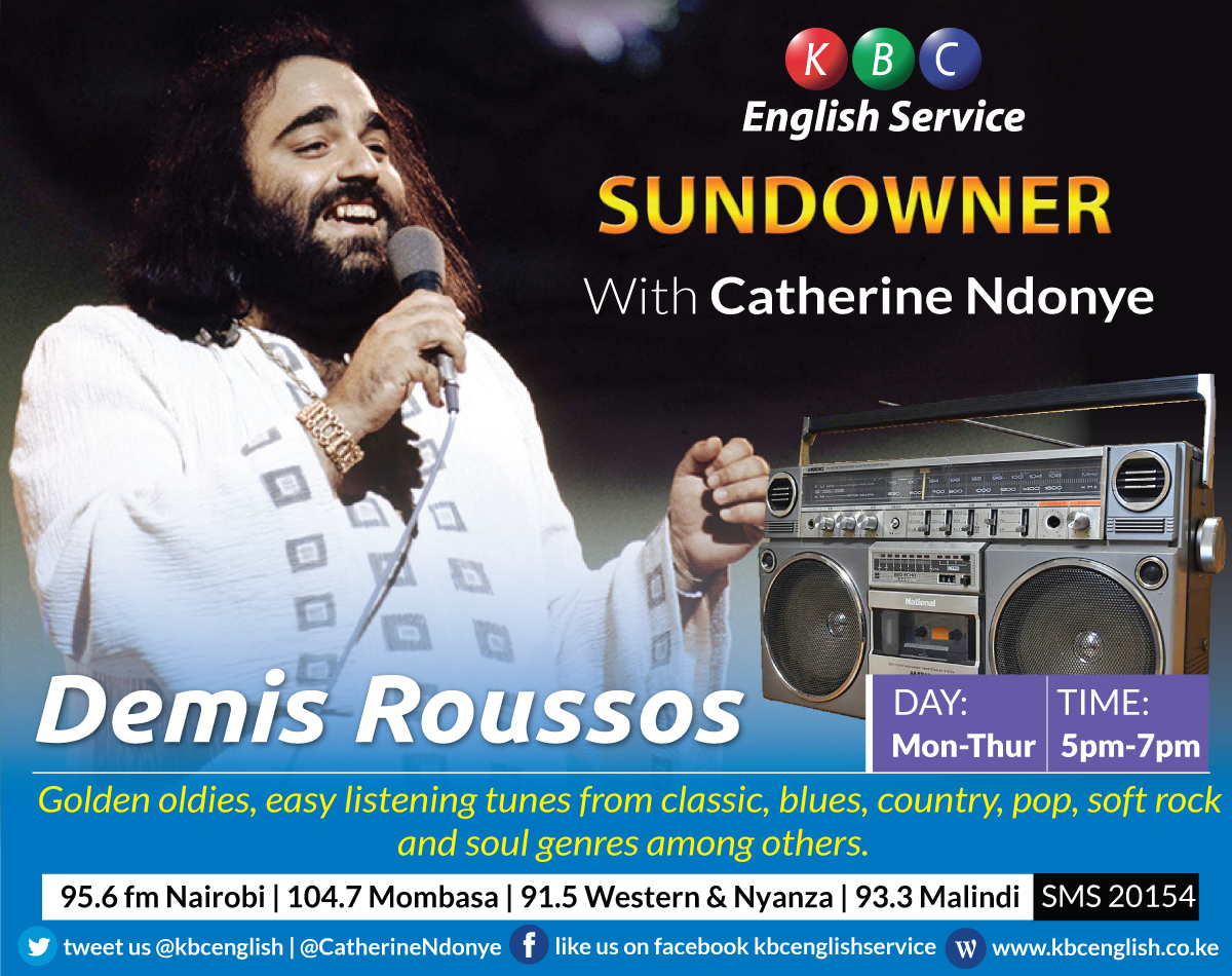 Today #SundownerKBC celebrates the KING OF THE KAFTAN. Asked whether he wore anything underneath those billowing robes, Demis Roussos once replied: “Of course not. I never did. 

Listen Live : kbc.co.ke/radio/
<a href="/CatherineNdonye/">Catherine Ndonye HSC</a>