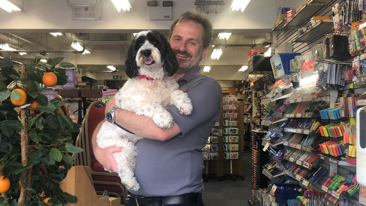 BiddlesOfGuild's tweet photo. Here is David and his cockerchon, Maisie, letting you know we are a dog friendly business.
#surrey #guildford #surreydogs https://t.co/4cvNZLylVB