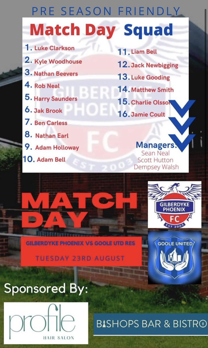 🔴🔵 MATCH DAY 🔵🔴

⚽ #GPFC vs <a href="/GooleUnitedRes/">Goole United Reserves</a> 
🏆 Pre-season friendly
📆 Tuesday 23rd August
📍West Park, Goole
⌚ 18:30 Kick Off

#UTP
#GPFC

🔴🔵