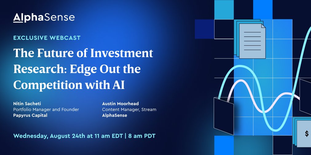AlphaSense (@alphasenseinc) on Twitter photo As technology continues to evolve, what should we expect to see coming in the future of investment research?
Join us in our upcoming webcast to have this question and more answered by Portfolio Manager and Founder at Papyrus Capital, <a href="/Nsacheti/">Nitin Sacheti</a>: bit.ly/3vUddQU 
#IR As technology continues to evolve, what should we expect to see coming in the future of investment research?
Join us in our upcoming webcast to have this question and more answered by Portfolio Manager and Founder at Papyrus Capital, <a href="/Nsacheti/">Nitin Sacheti</a>: bit.ly/3vUddQU 
#IR