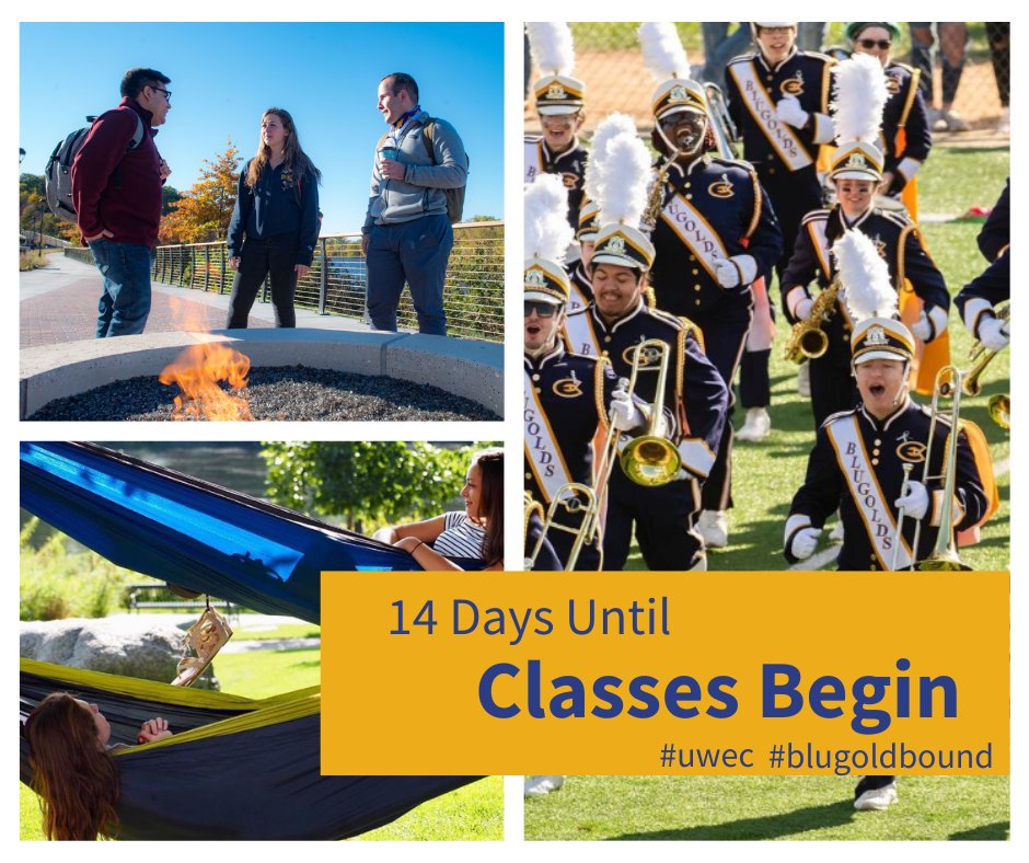 UWEauClaire's tweet photo. Two weeks to go, Blugolds! #uwec #blugoldbound https://t.co/IcptKD2ku7