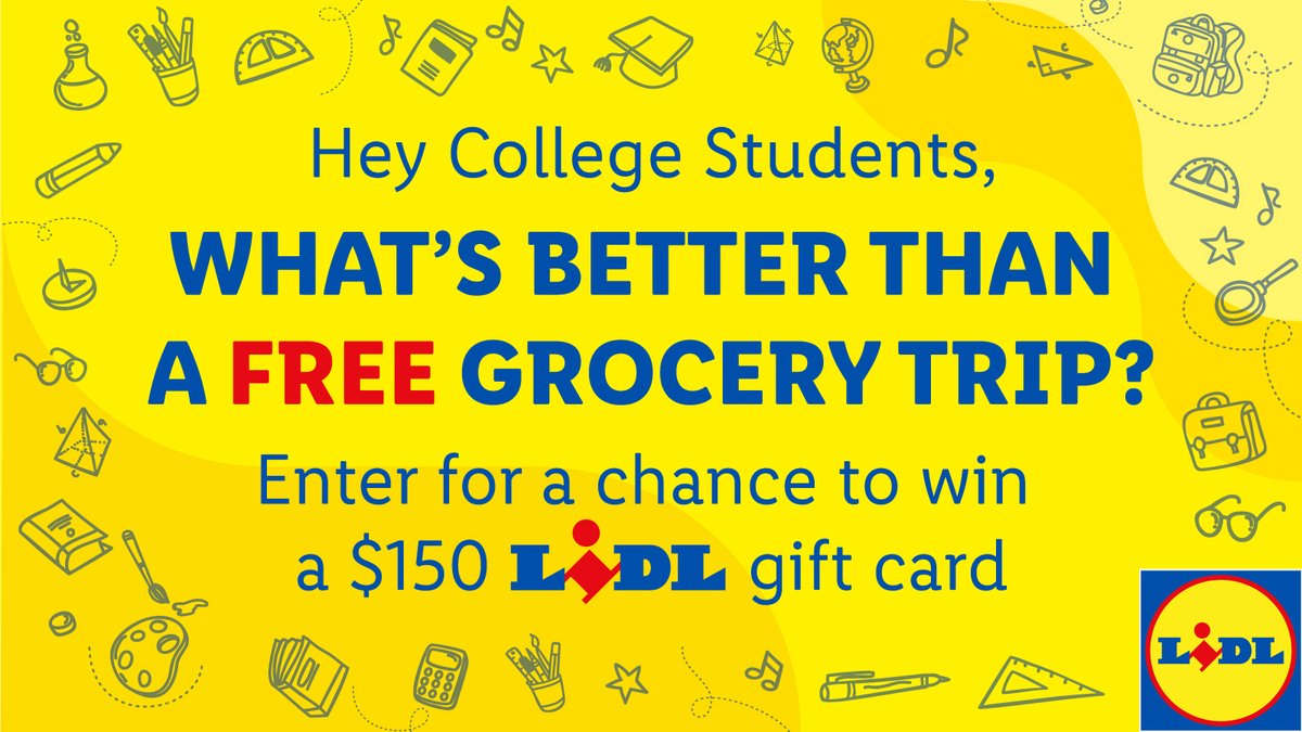 LidlUS's tweet photo. College students, you read that right: ✨FREE GROCERIES from Lidl✨

It only takes 3 easy steps to enter to win:
1⃣   Follow @LidlUS 
2⃣   Retweet this post
3⃣   Reply to this post by mentioning your school

Try your luck from now until August 30th!
https://t.co/254FkKnKXd https://t.co/3xEW7Rr8JR
