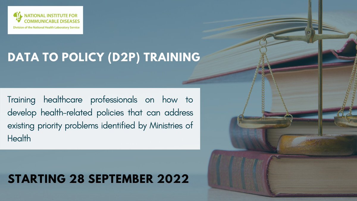 nicd_sa's tweet image. Are you working in Epidemiology, Surveillance, Public Health Programs, or Policy and Planning Departments? Click the link to apply for the #DataToPolicy (D2P) Program that will be taking place from the 28th of September, 2022. nicd.ac.za/wp-content/upl…