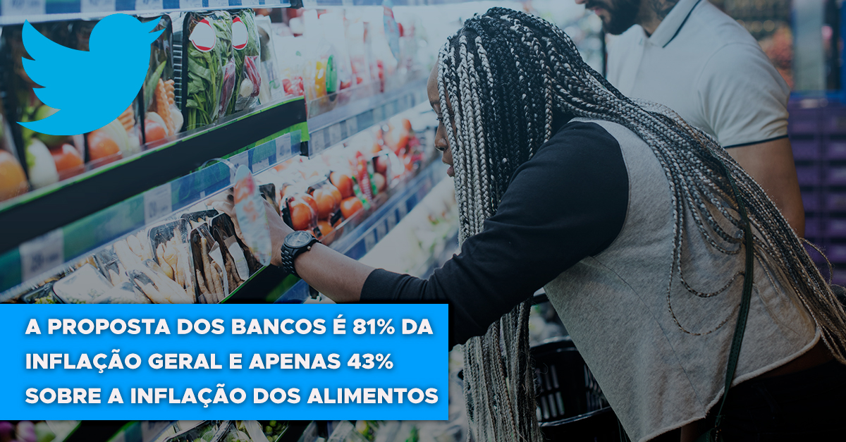 Contraf_CUT's tweet photo. Fenaban não trouxe proposta sobre índice para aumento de salários e PLR e apresentou proposta para o VA e VR de apenas 81% da inflação geral e somente 43% sobre a inflação dos alimentos. E aí @Itau, @Bradesco, @BancodoBrasil, @Santander_br e Caixa? #QueVergonhaFenaban https://t.co/AGeuxJSLV0