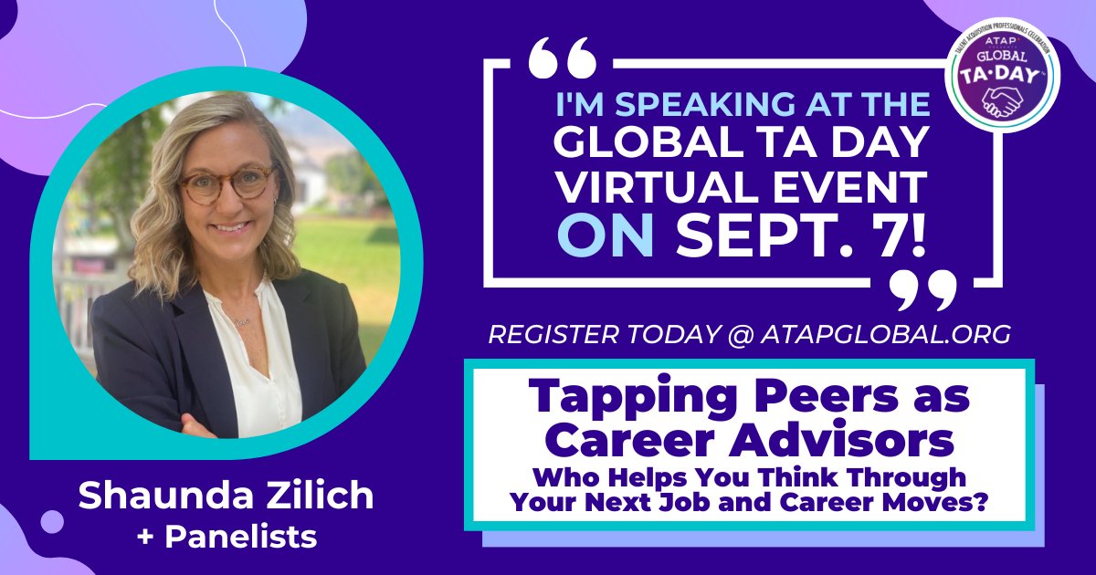 I am honored to be a featured speaker at ATAP's #GlobalTADay virtual event on September 7th! Take some time to appreciate your accomplishments from the past year and join me on September 7th.  To learn more atap.global/GlobalTADay22
 #GlobalTADay #TalentAcquisition #ATAPGlobal