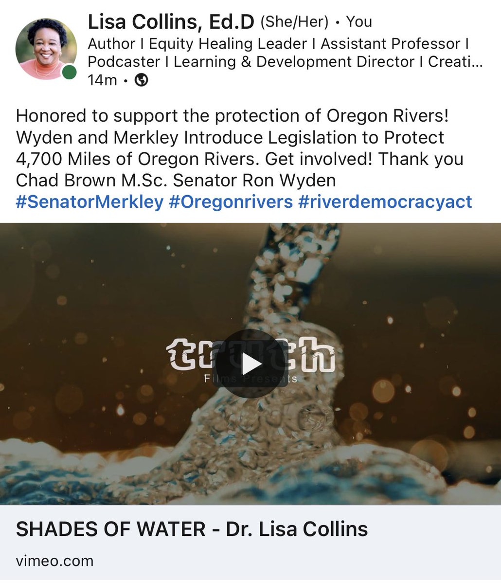lisaycollinsEdD's tweet photo. I support the protection of Oregon Rivers! @SenJeffMerkley #senatorwyden #riverdemocracyact #oregonrivers https://t.co/rN7ARvkQD7