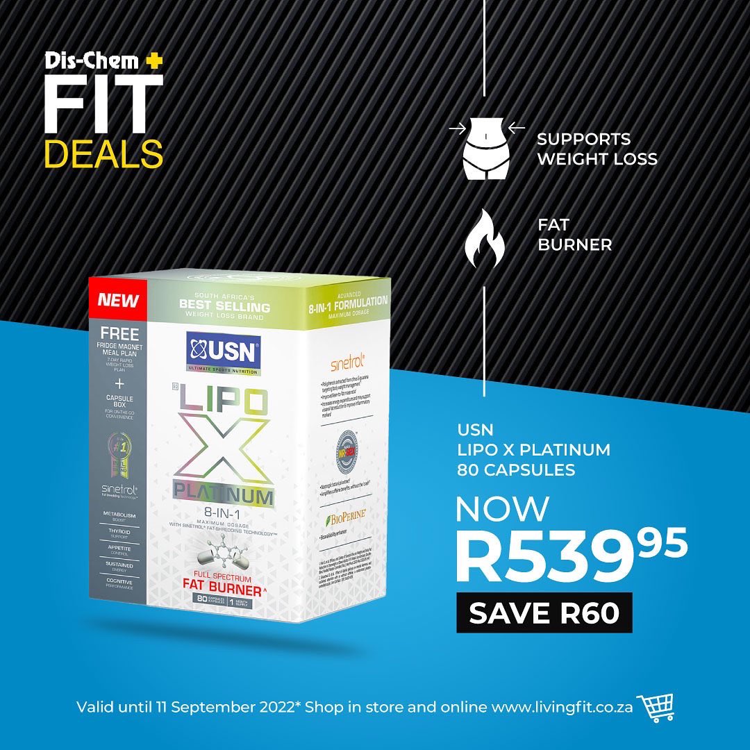 Dischem_LiveFit's tweet photo. Get ready for Spring with these #fitdeals🤩🎉

ON SALE: @USNSA 
🙌 Hyperbolic Mass GH 4kg - SAVE R50
🙌 Diet Fuel Ultralean 1.8kg - SAVE R60
🙌 Lipo X Platinum 80’s - SAVE R60
🙌 Epik Blue Blood 380g - SAVE R70 

🛒@Dischem until 11 September 
👉 https://t.co/IjjNnWzpnA https://t.co/l4DITcPGZO