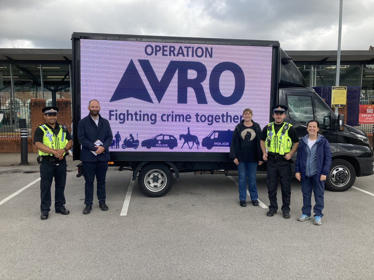 CllrBentham's tweet photo. SCC Councillors and officers joined with @GMPSalford @gmpolice for operation AVRO this morning talking to the public about work being done to tackle crime and ASB in Eccles. Even got to stroke the gorgeous puppy in the picture. @TJKelly18 @salford_mayor https://t.co/Nb21C4JP3p