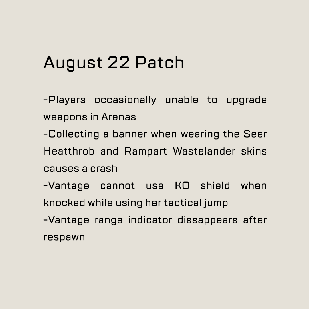 BasedApexPlayer's tweet photo. Gente estas son las Notas del Parche del mes de Agosto, lamentablemente aún no salen en español 😔
#apexlegend https://t.co/RQeieIdviH