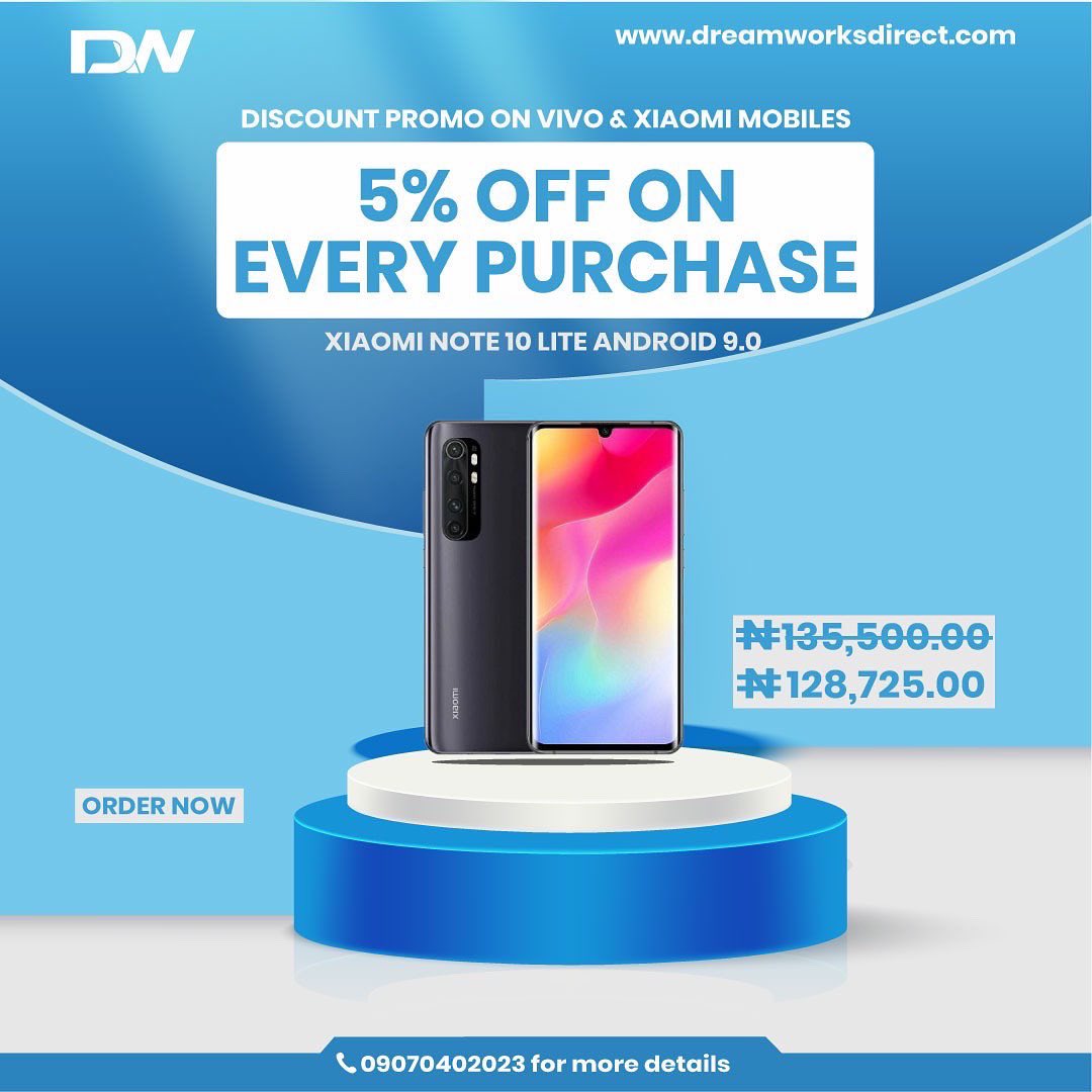 Dreamworksnig's tweet photo. Discount Promo Alert!

Get 5% off on every purchase.

Browse through our range of Vivo &amp; Xiaomi Mobiles at never before Prices.

 Visit https://t.co/oRow2z97MG or call 09070402023 to order.

#Dreamworksdirect #explore #bestoffersnigeria #bestprice #xiaomi #vivo #discount https://t.co/JxCHf0T8Sq
