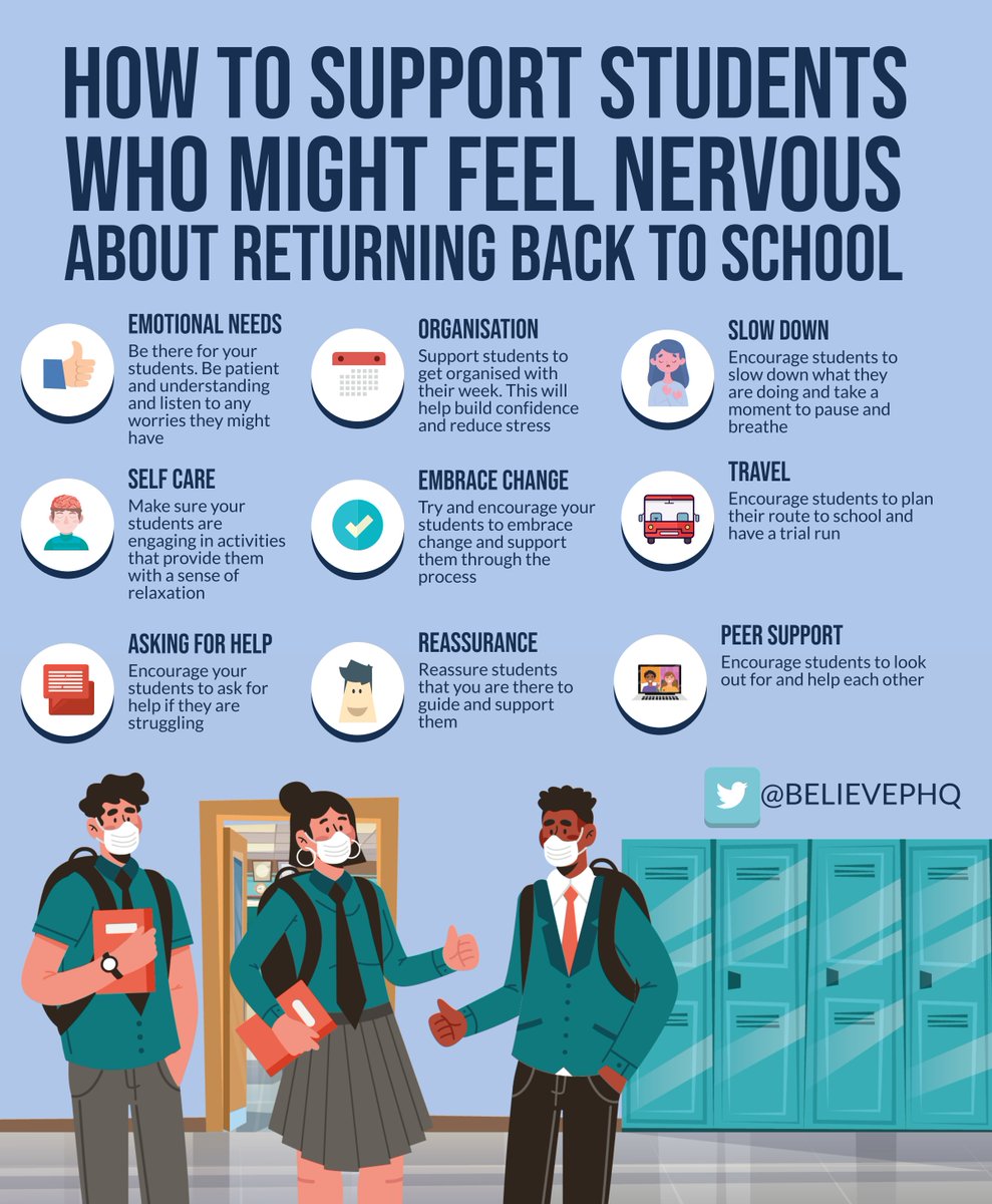 BccsSquad's tweet photo. It's almost time to go back to school! There are some students who are a little nervous to go back to school. Here are some tips to help support your students or kids as they make their way back to school. https://t.co/u369ESfMaq