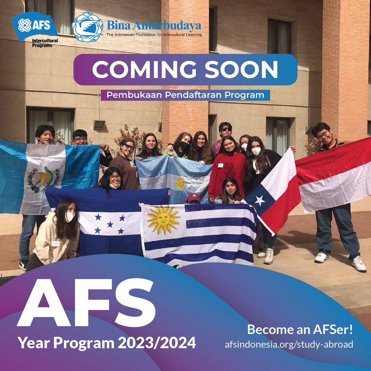 binabudmlg's tweet photo. Bersiaplah untuk mendaftar program pertukaran pelajar AFS!

Sebentar lagi pembukaan pendaftaran program AFS Tahun Program 23/24 akan segera dibuka! 

Keep updated for further information!

#SeleksiAFS2324 #binaantarbudaya #exchangestudy #programpertukaranpelajar #AFSeffect https://t.co/XDyKw5NKOU