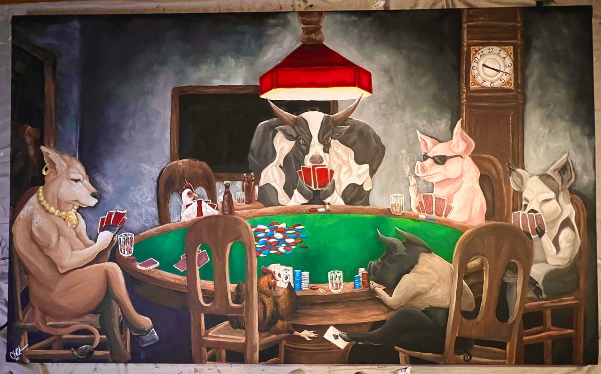 BluuuoArt's tweet photo. The mural I made is complete!!
~
#painting #parodyart #dogsplayingpoker #afriendinneed https://t.co/iUdUJOOaqT