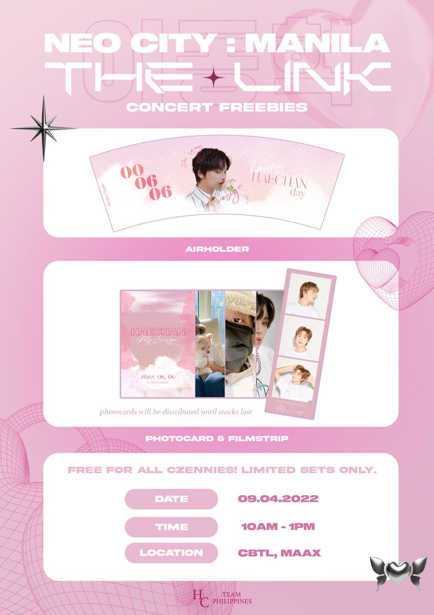 HaechanTeamPH's tweet photo. -

#MyLovesignHaechan Kit
fan support by @haechanteamph 

📆2022.09.04
⏳10AM to 1PM
📍CBTL MAAX 

Additional concert freebies to all Sunflowers and Czennies at The Link in Manila Concert! See you 💕

#HAECHAN #NCT127inManila https://t.co/ZSq1vTR2G1