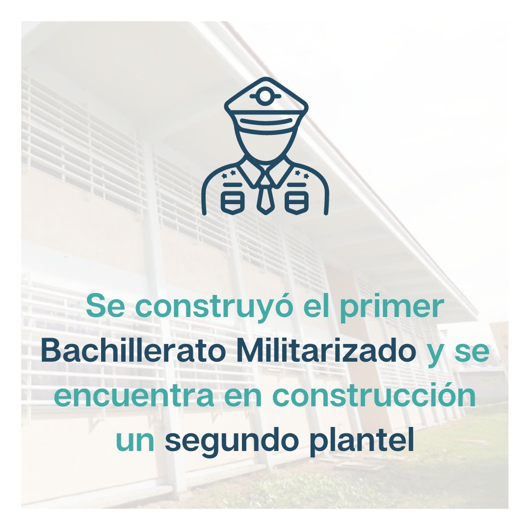 Con la finalidad de promover una educación de calidad y fortalecer el tejido social, se construyó el primer Bachillerato General Militarizado.

Ante el éxito del modelo, está en construcción un segundo plantel.

✅Conoce más detalles 👉🏼 bit.ly/3dOL8Ee

#CumplidoAl100